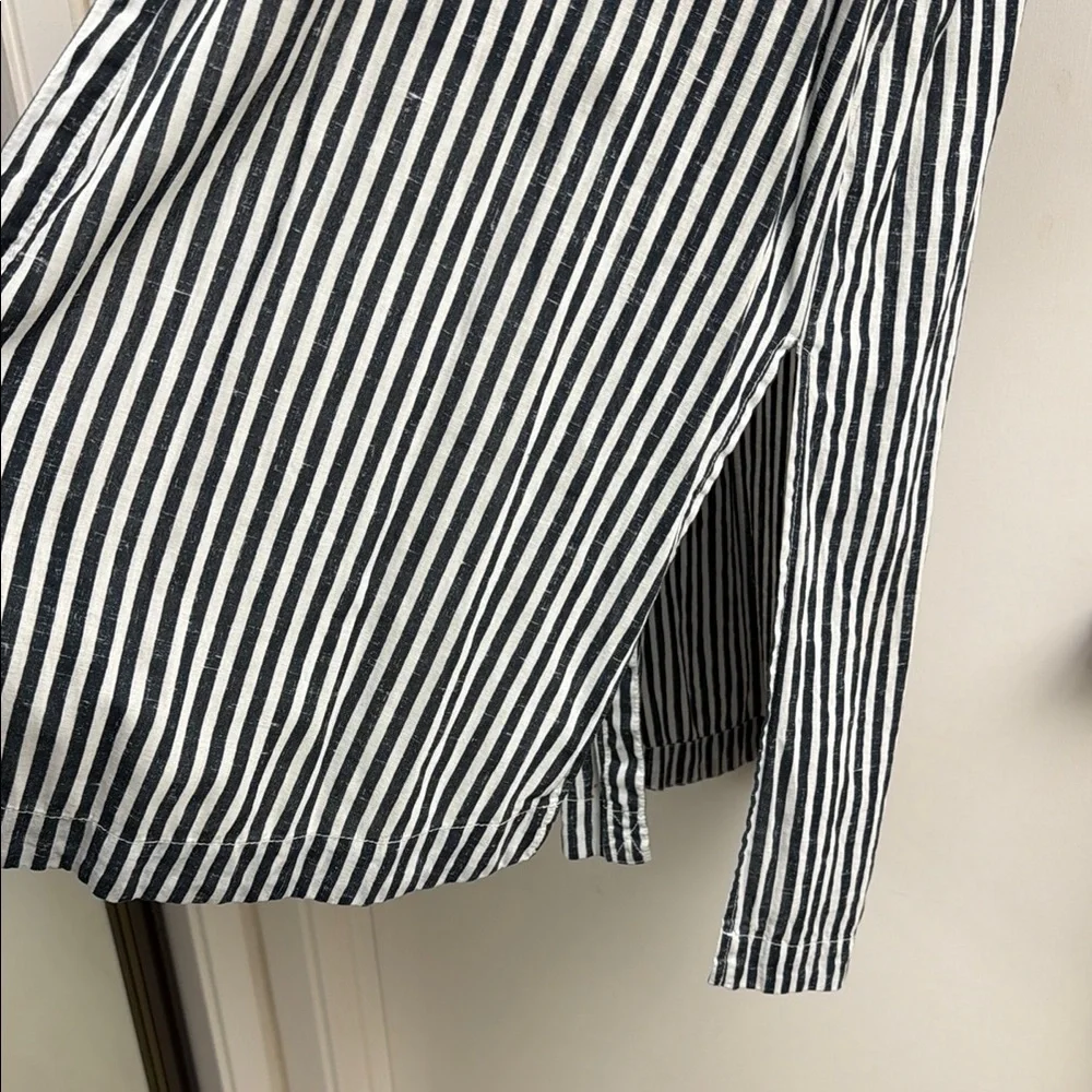 Striped Button-Front Shirt Dress in Black and White